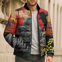 New Zealand and Australia ANZAC Day Bomber Puffer Jacket Sliver Fern Kakapo With Golden Wattle Kangaroo LT14 - Polynesian Pride