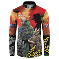 New Zealand and Australia ANZAC Day Button Sweatshirt Sliver Fern Kakapo With Golden Wattle Kangaroo LT14 Gold - Polynesian Pride