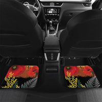 New Zealand and Australia ANZAC Day Car Mats Sliver Fern Kakapo With Golden Wattle Kangaroo LT14 Set 2pcs - Back Gold - Polynesian Pride