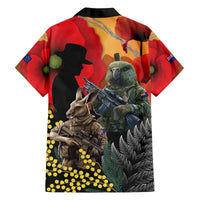 New Zealand and Australia ANZAC Day Family Matching Off The Shoulder Long Sleeve Dress and Hawaiian Shirt Sliver Fern Kakapo With Golden Wattle Kangaroo LT14 - Polynesian Pride