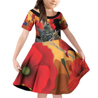 New Zealand and Australia ANZAC Day Family Matching Off Shoulder Short Dress and Hawaiian Shirt Sliver Fern Kakapo With Golden Wattle Kangaroo LT14 Daughter's Dress Gold - Polynesian Pride