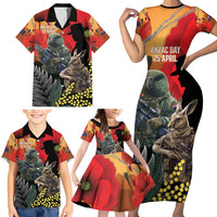 New Zealand and Australia ANZAC Day Family Matching Short Sleeve Bodycon Dress and Hawaiian Shirt Sliver Fern Kakapo With Golden Wattle Kangaroo LT14 - Polynesian Pride