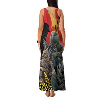New Zealand and Australia ANZAC Day Family Matching Tank Maxi Dress and Hawaiian Shirt Sliver Fern Kakapo With Golden Wattle Kangaroo LT14 - Polynesian Pride