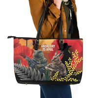 New Zealand and Australia ANZAC Day Leather Tote Bag Sliver Fern Kakapo With Golden Wattle Kangaroo LT14 - Polynesian Pride
