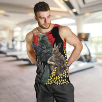 New Zealand and Australia ANZAC Day Men Tank Top Sliver Fern Kakapo With Golden Wattle Kangaroo LT14 Gold - Polynesian Pride