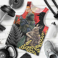 New Zealand and Australia ANZAC Day Men Tank Top Sliver Fern Kakapo With Golden Wattle Kangaroo LT14 - Polynesian Pride