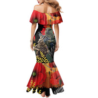 New Zealand and Australia ANZAC Day Mermaid Dress Sliver Fern Kakapo With Golden Wattle Kangaroo LT14 - Polynesian Pride