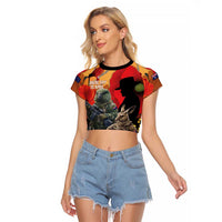 New Zealand and Australia ANZAC Day Raglan Cropped T Shirt Sliver Fern Kakapo With Golden Wattle Kangaroo LT14 Female Gold - Polynesian Pride