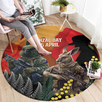 New Zealand and Australia ANZAC Day Round Carpet Sliver Fern Kakapo With Golden Wattle Kangaroo LT14 - Polynesian Pride
