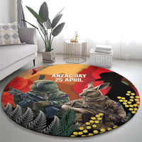 New Zealand and Australia ANZAC Day Round Carpet Sliver Fern Kakapo With Golden Wattle Kangaroo LT14 - Polynesian Pride