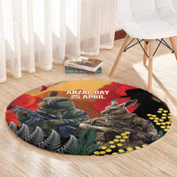 New Zealand and Australia ANZAC Day Round Carpet Sliver Fern Kakapo With Golden Wattle Kangaroo LT14 - Polynesian Pride