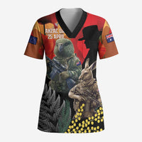 New Zealand and Australia ANZAC Day Scrub Top Sliver Fern Kakapo With Golden Wattle Kangaroo LT14 Adult Gold - Polynesian Pride