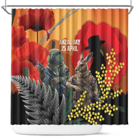 New Zealand and Australia ANZAC Day Shower Curtain Sliver Fern Kakapo With Golden Wattle Kangaroo LT14 Gold - Polynesian Pride