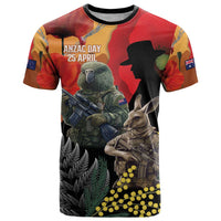 New Zealand and Australia ANZAC Day T Shirt Sliver Fern Kakapo With Golden Wattle Kangaroo LT14 Gold - Polynesian Pride