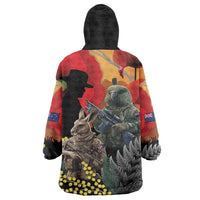 New Zealand and Australia ANZAC Day Wearable Blanket Hoodie Sliver Fern Kakapo With Golden Wattle Kangaroo LT14 - Polynesian Pride