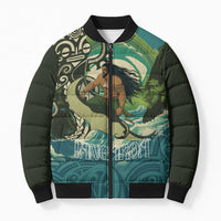 Aotearoa Tangaroa Atua Bomber Puffer Jacket New Zealand God Of The Ocean LT14 Unisex Cyan - Polynesian Pride