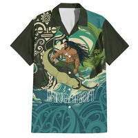 Aotearoa Tangaroa Atua Family Matching Short Sleeve Bodycon Dress and Hawaiian Shirt New Zealand God Of The Ocean LT14 Dad's Shirt - Short Sleeve Cyan - Polynesian Pride