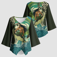 Aotearoa Tangaroa Atua Kimono Sleeve Blouse New Zealand God Of The Ocean LT14 - Polynesian Pride