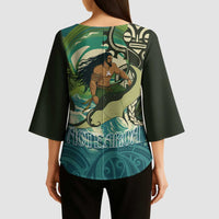 Aotearoa Tangaroa Atua Kimono Sleeve Blouse New Zealand God Of The Ocean LT14 - Polynesian Pride