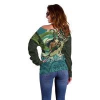 Aotearoa Tangaroa Atua Off Shoulder Sweater New Zealand God Of The Ocean LT14 - Polynesian Pride