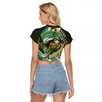 Aotearoa Tangaroa Atua Raglan Cropped T Shirt New Zealand God Of The Ocean LT14 - Polynesian Pride