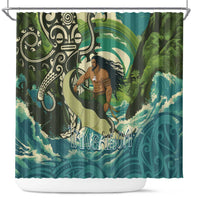 Aotearoa Tangaroa Atua Shower Curtain New Zealand God Of The Ocean LT14 Cyan - Polynesian Pride