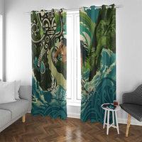Aotearoa Tangaroa Atua Window Curtain New Zealand God Of The Ocean LT14 With Grommets Cyan - Polynesian Pride