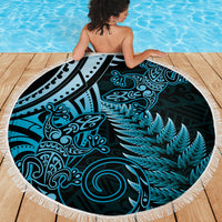 New Zealand Lizard Beach Blanket Silver Fern Aotearoa Maori Blue Version
