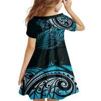 New Zealand Lizard Family Matching Off The Shoulder Long Sleeve Dress and Hawaiian Shirt Silver Fern Aotearoa Maori Blue Version LT14 - Polynesian Pride
