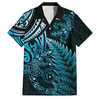 New Zealand Lizard Family Matching Tank Maxi Dress and Hawaiian Shirt Silver Fern Aotearoa Maori Blue Version LT14 Dad's Shirt - Short Sleeve Blue - Polynesian Pride