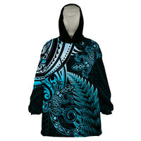 New Zealand Lizard Wearable Blanket Hoodie Silver Fern Aotearoa Maori Blue Version LT14 One Size Blue - Polynesian Pride