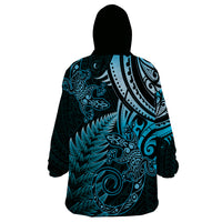 New Zealand Lizard Wearable Blanket Hoodie Silver Fern Aotearoa Maori Blue Version LT14 - Polynesian Pride