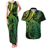 New Zealand Lizard Couples Matching Tank Maxi Dress and Hawaiian Shirt Silver Fern Aotearoa Maori Green Version LT14 Green - Polynesian Pride