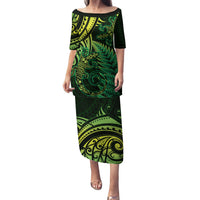 New Zealand Lizard Family Matching Puletasi and Hawaiian Shirt Silver Fern Aotearoa Maori Green Version LT14 Mom's Dress Green - Polynesian Pride