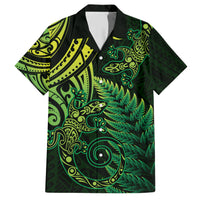 New Zealand Lizard Family Matching Short Sleeve Bodycon Dress and Hawaiian Shirt Silver Fern Aotearoa Maori Green Version LT14 Dad's Shirt - Short Sleeve Green - Polynesian Pride