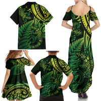 New Zealand Lizard Family Matching Summer Maxi Dress and Hawaiian Shirt Silver Fern Aotearoa Maori Green Version LT14 - Polynesian Pride