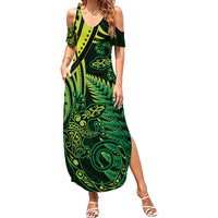 New Zealand Lizard Family Matching Summer Maxi Dress and Hawaiian Shirt Silver Fern Aotearoa Maori Green Version LT14 Mom's Dress Green - Polynesian Pride