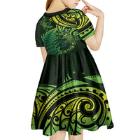 New Zealand Lizard Kid Short Sleeve Dress Silver Fern Aotearoa Maori Green Version LT14 - Polynesian Pride
