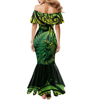 New Zealand Lizard Mermaid Dress Silver Fern Aotearoa Maori Green Version LT14 - Polynesian Pride