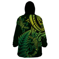 New Zealand Lizard Wearable Blanket Hoodie Silver Fern Aotearoa Maori Green Version LT14 - Polynesian Pride