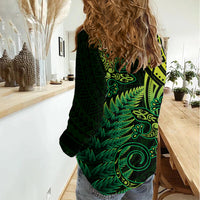 New Zealand Lizard Women Casual Shirt Silver Fern Aotearoa Maori Green Version LT14 - Polynesian Pride