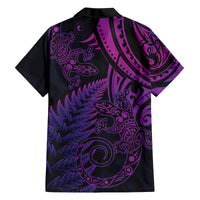 New Zealand Lizard Family Matching Long Sleeve Bodycon Dress and Hawaiian Shirt Silver Fern Aotearoa Maori Purple Version LT14 - Polynesian Pride