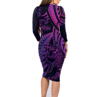 New Zealand Lizard Family Matching Long Sleeve Bodycon Dress and Hawaiian Shirt Silver Fern Aotearoa Maori Purple Version LT14 - Polynesian Pride