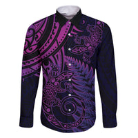 New Zealand Lizard Family Matching Tank Maxi Dress and Hawaiian Shirt Silver Fern Aotearoa Maori Purple Version LT14 Dad's Shirt - Long Sleeve Purple - Polynesian Pride