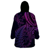 New Zealand Lizard Wearable Blanket Hoodie Silver Fern Aotearoa Maori Purple Version LT14 - Polynesian Pride