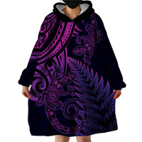 New Zealand Lizard Wearable Blanket Hoodie Silver Fern Aotearoa Maori Purple Version LT14 - Polynesian Pride
