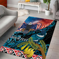 Personalised United States And New Zealand Area Rug USA Eagle With Kowhai Aotearoa Tui Bird LT14 - Polynesian Pride