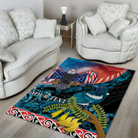 Personalised United States And New Zealand Area Rug USA Eagle With Kowhai Aotearoa Tui Bird LT14 - Polynesian Pride