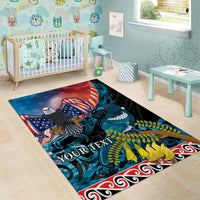 Personalised United States And New Zealand Area Rug USA Eagle With Kowhai Aotearoa Tui Bird LT14 - Polynesian Pride