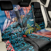 Personalised United States And New Zealand Back Car Seat Cover USA Eagle With Kowhai Aotearoa Tui Bird LT14 - Polynesian Pride